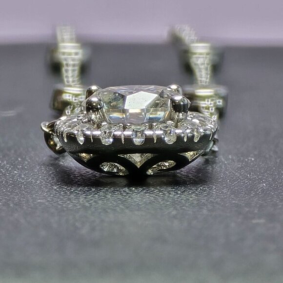 Round Cut Moissanite in Square Halo of CZ in Sterling Silver - Picture 5 of 9
